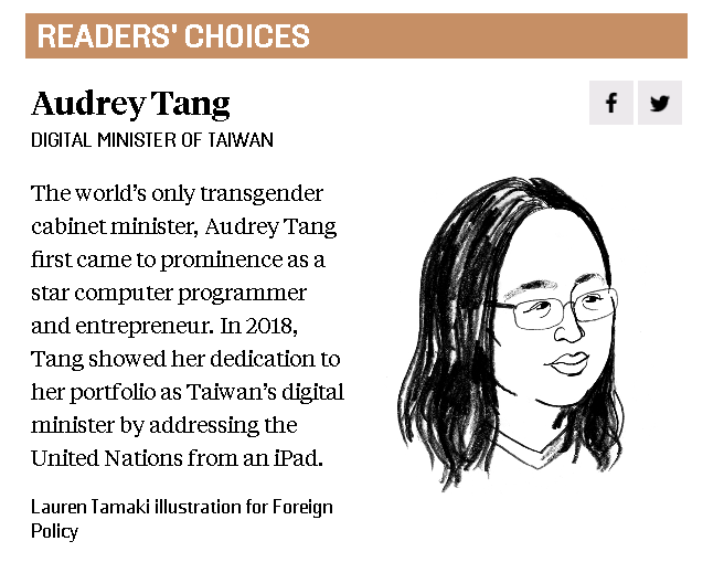La ministre Audrey Tang listée dans le classement Global Thinkers