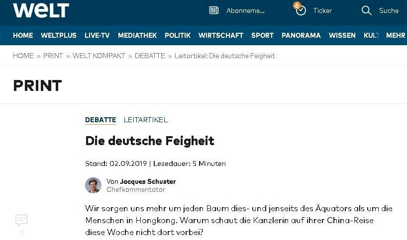 La presse allemande critique l’absence de position de son gouvernement par rapport à Hong Kong