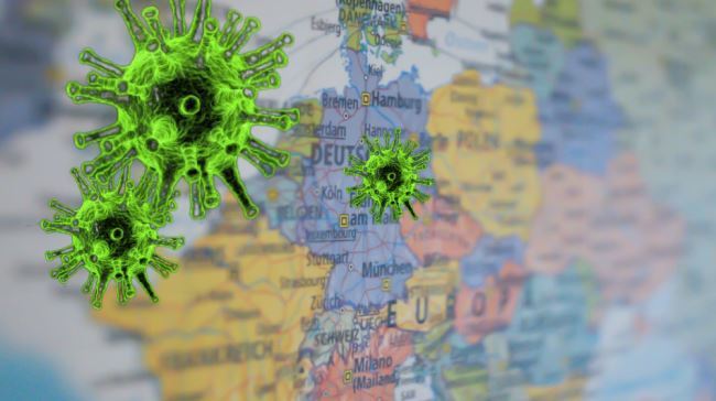 Carte de l'Europe et coronavirus (montage RTI)