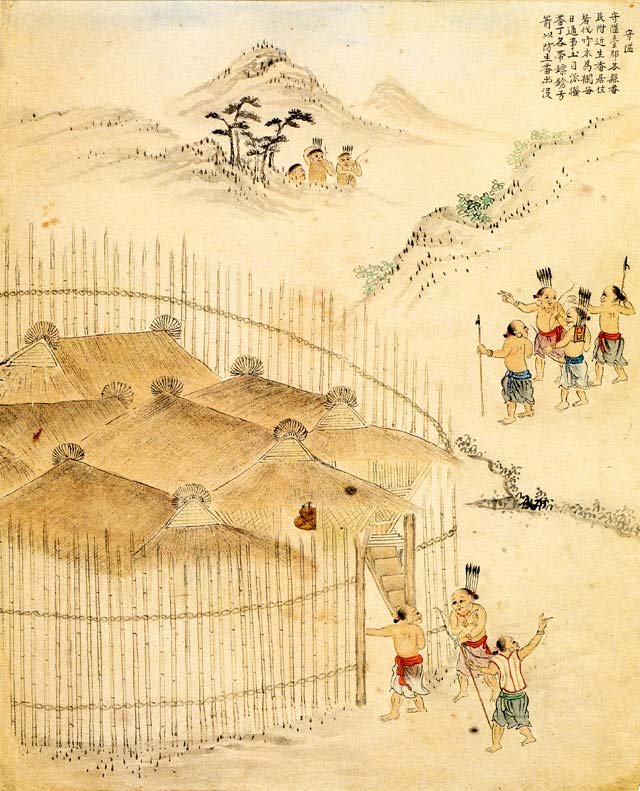 Village austronesien avec ses gardes fin XVIII(Source academia Sinica (Institute of history and philology))