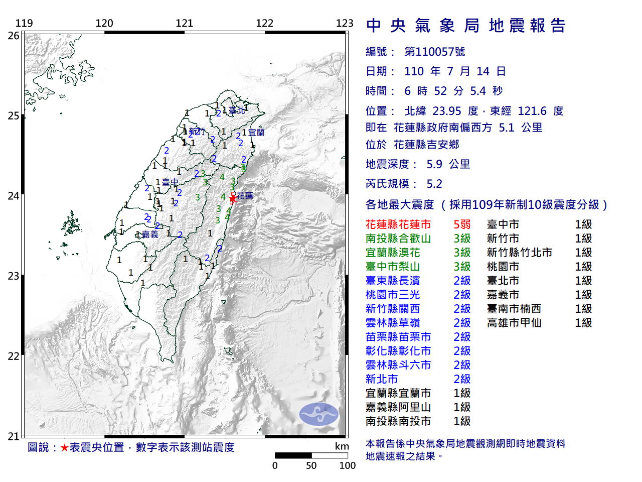 Plus de 20 secousses enregistrées dans le comté de Hualien ce matin