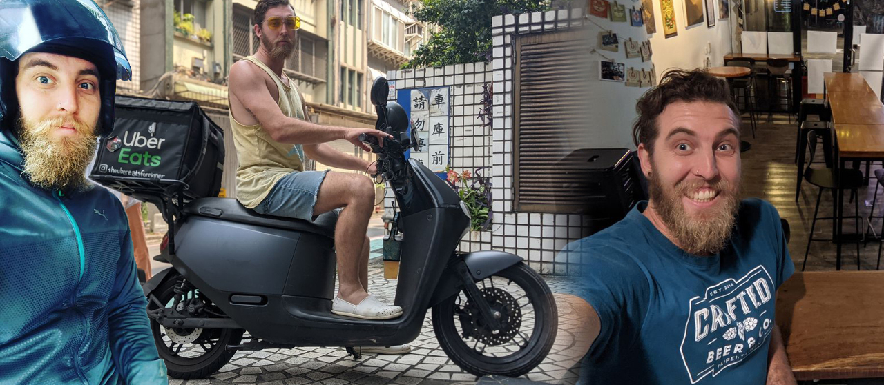 Caleb Bennett The Uber Eats foreigner in Taiwan bar (photo instagram, montage Valentin Floquet)