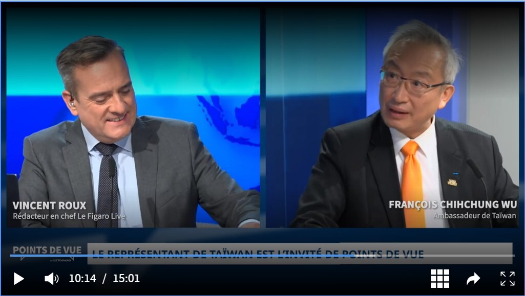 Le représentant de Taïwan en France inquiet de l’ouverture d’un nouveau front au Proche Orient