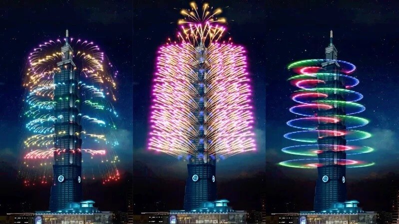 Simulation du feu d'artifice du nouvel an 2024 à la tour 101 (photo CNA)
