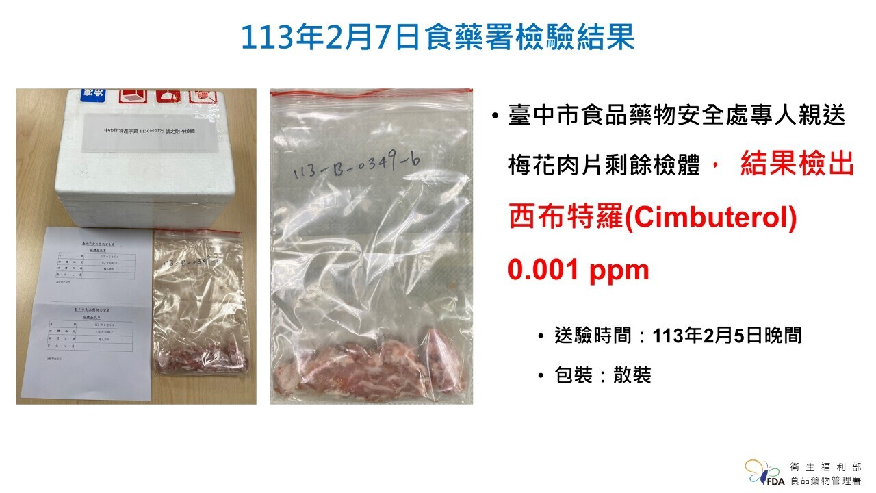 Le ministère de la Santé confirme la présence de ractopamine dans un échantillon de porc contrôlé à Taichung